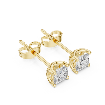Princess Cut Lab Grown Diamond Stud Earrings in Yellow Gold