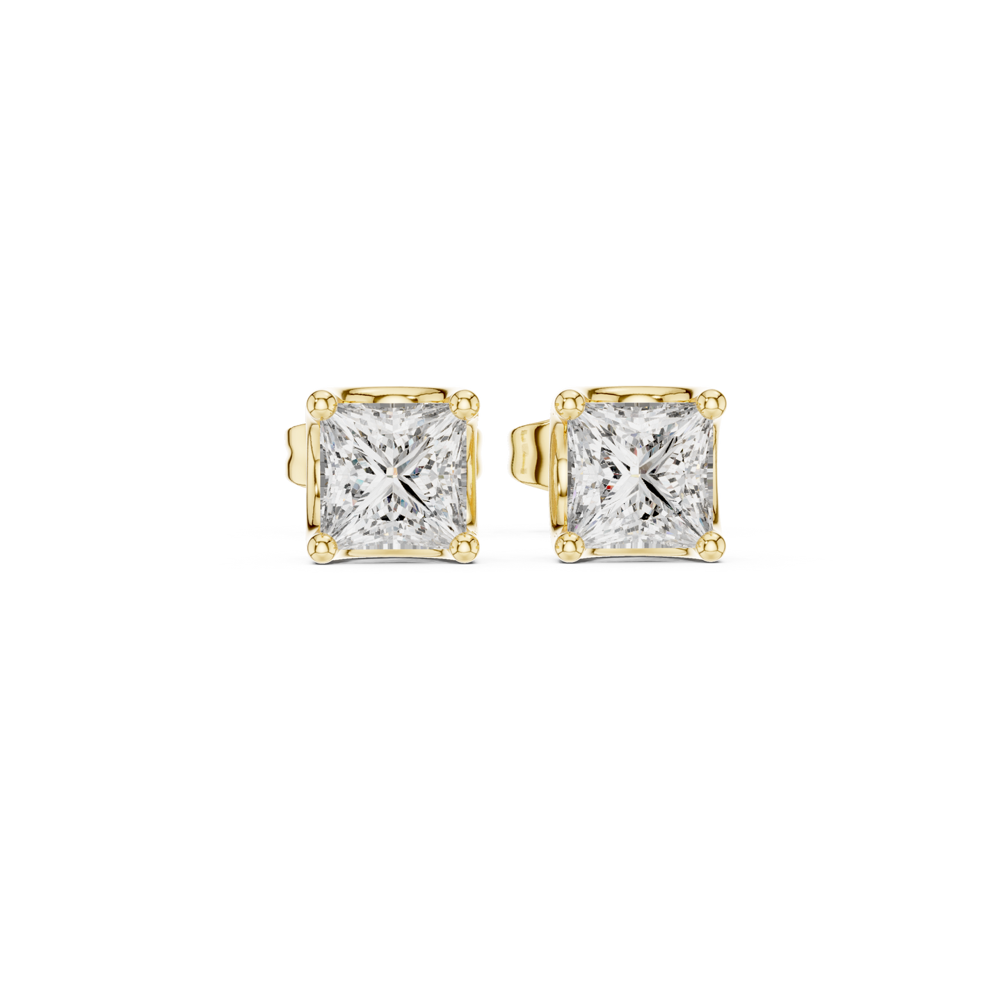 Princess Cut Lab Grown Diamond Stud Earrings in Yellow Gold