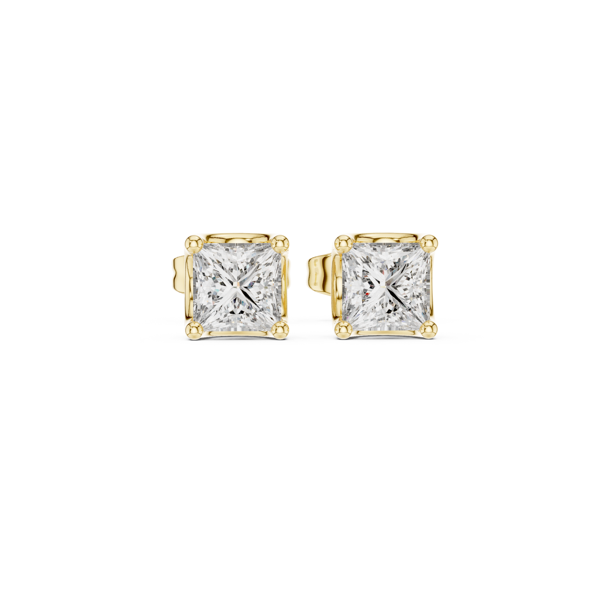 Princess Cut Lab Grown Diamond Stud Earrings in Yellow Gold