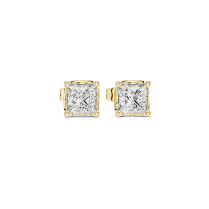 Princess Cut Lab Grown Diamond Stud Earrings in Yellow Gold