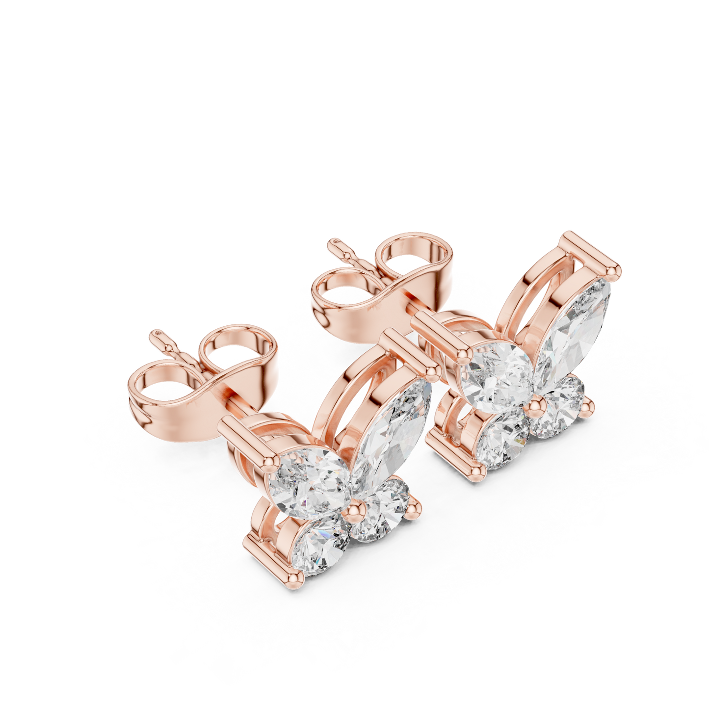 Marquise Round Cut Lab Grown Diamond Stud Earrings in Rose Gold