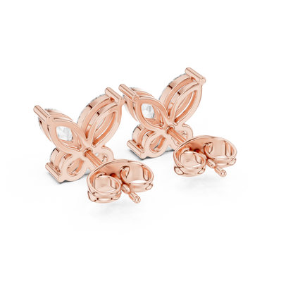 Marquise Round Cut Lab Grown Diamond Stud Earrings in Rose Gold