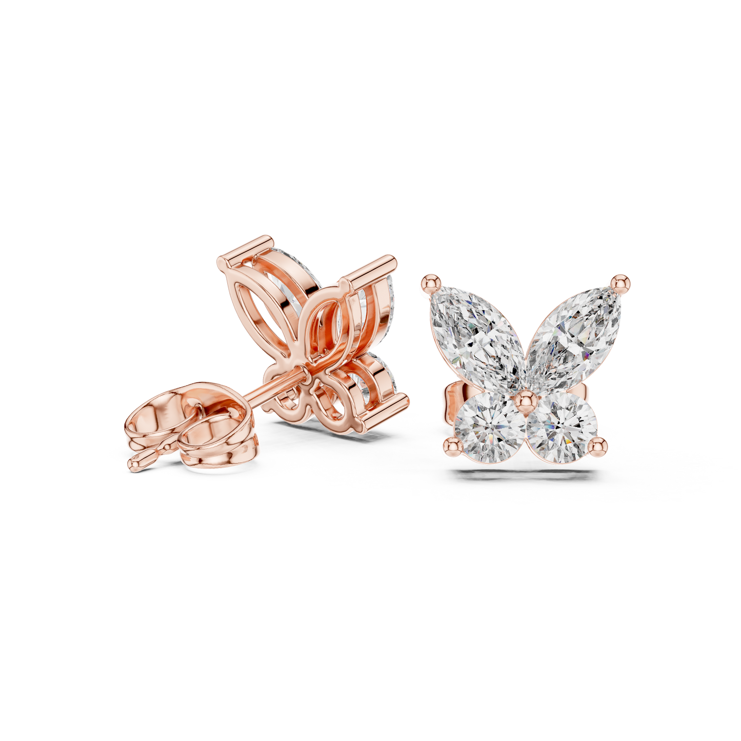 Marquise Round Cut Lab Grown Diamond Stud Earrings in Rose Gold