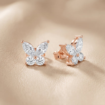 Marquise Round Cut Lab Grown Diamond Stud Earrings in Rose Gold