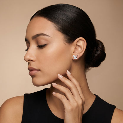 Marquise Round Cut Lab Grown Diamond Stud Earrings in Rose Gold
