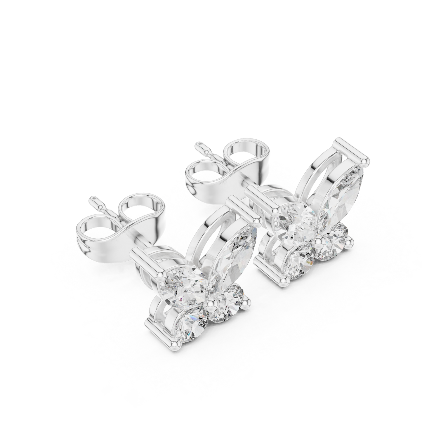 Marquise Round Cut Lab Grown Diamond Stud Earrings in White Gold