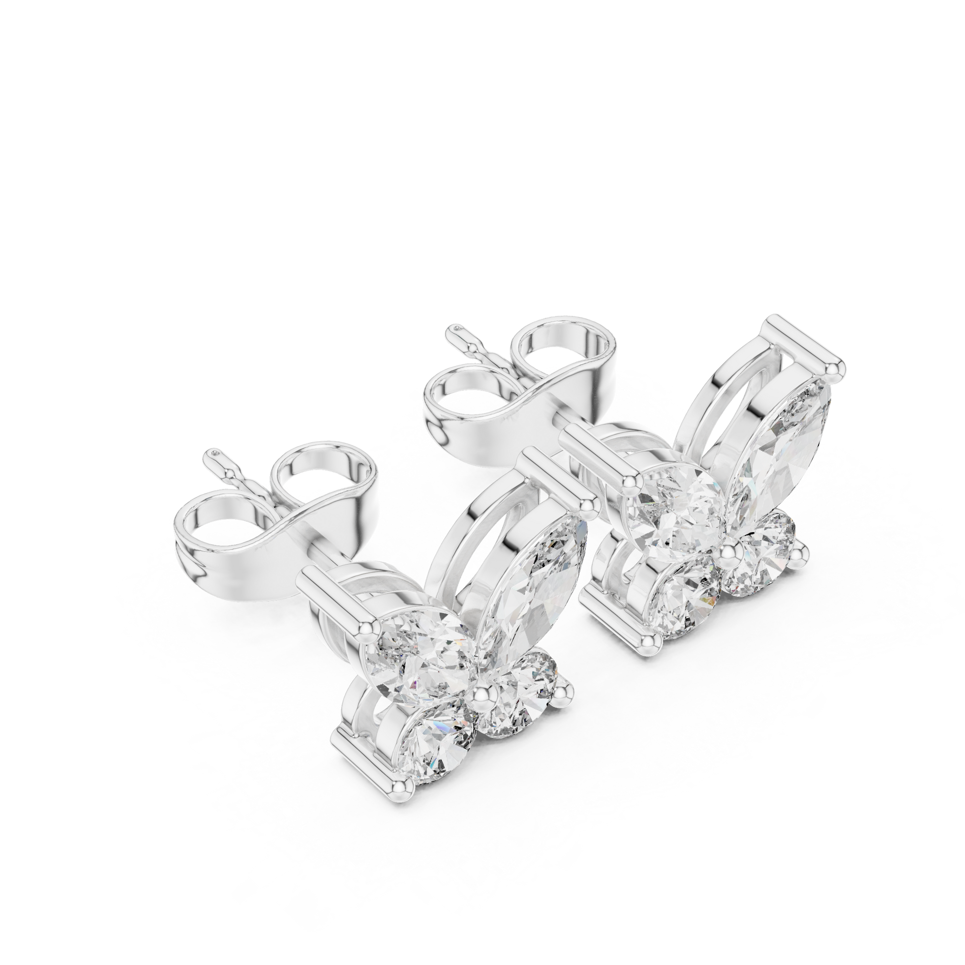 Marquise Round Cut Lab Grown Diamond Stud Earrings in White Gold