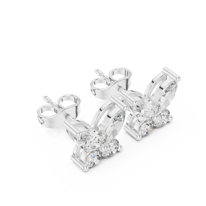 Marquise Round Cut Lab Grown Diamond Stud Earrings in Silver
