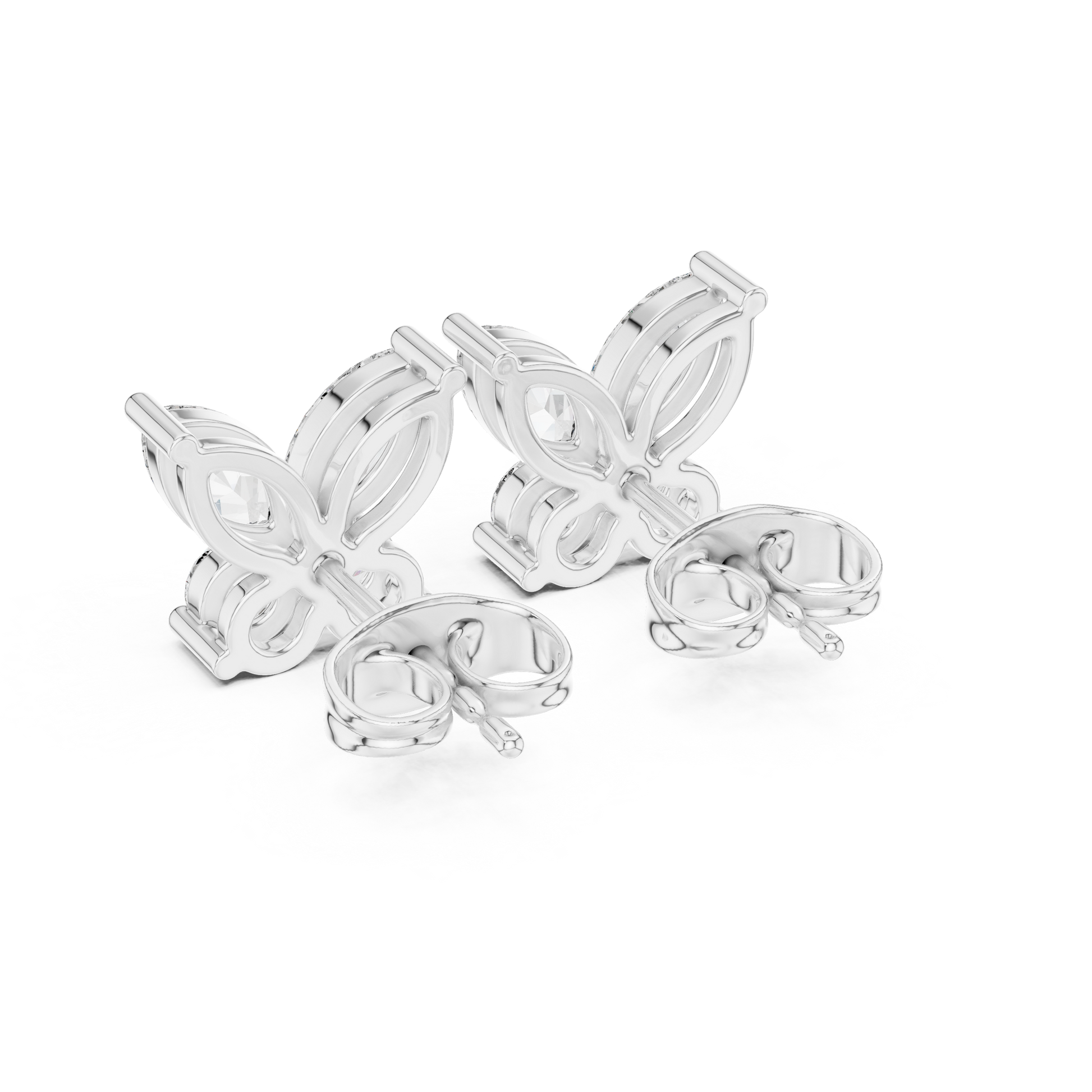 Marquise Round Cut Lab Grown Diamond Stud Earrings in Silver