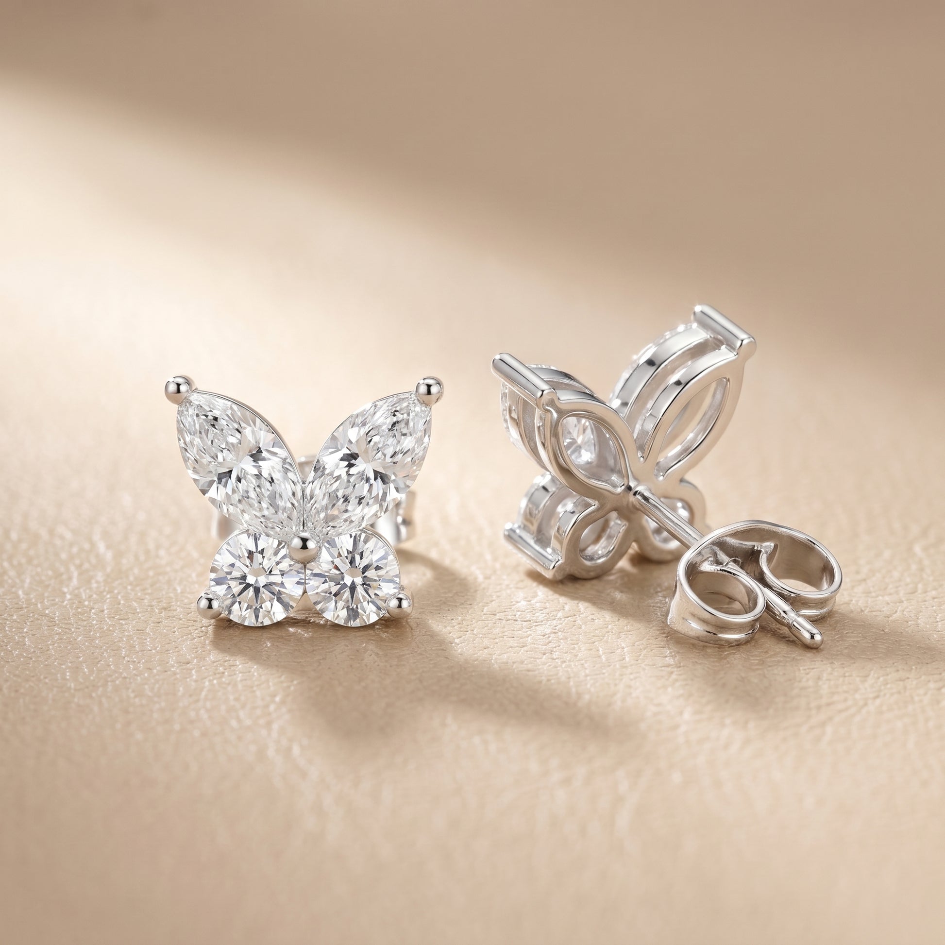 Marquise Round Cut Lab Grown Diamond Stud Earrings in Platinum