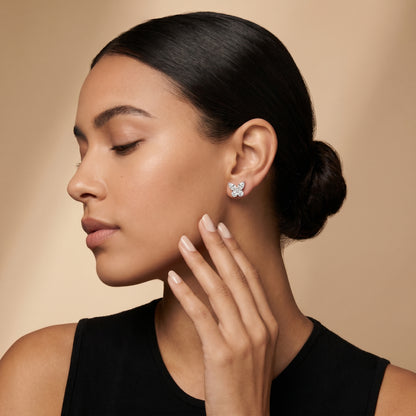 Marquise Round Cut Lab Grown Diamond Stud Earrings in White Gold
