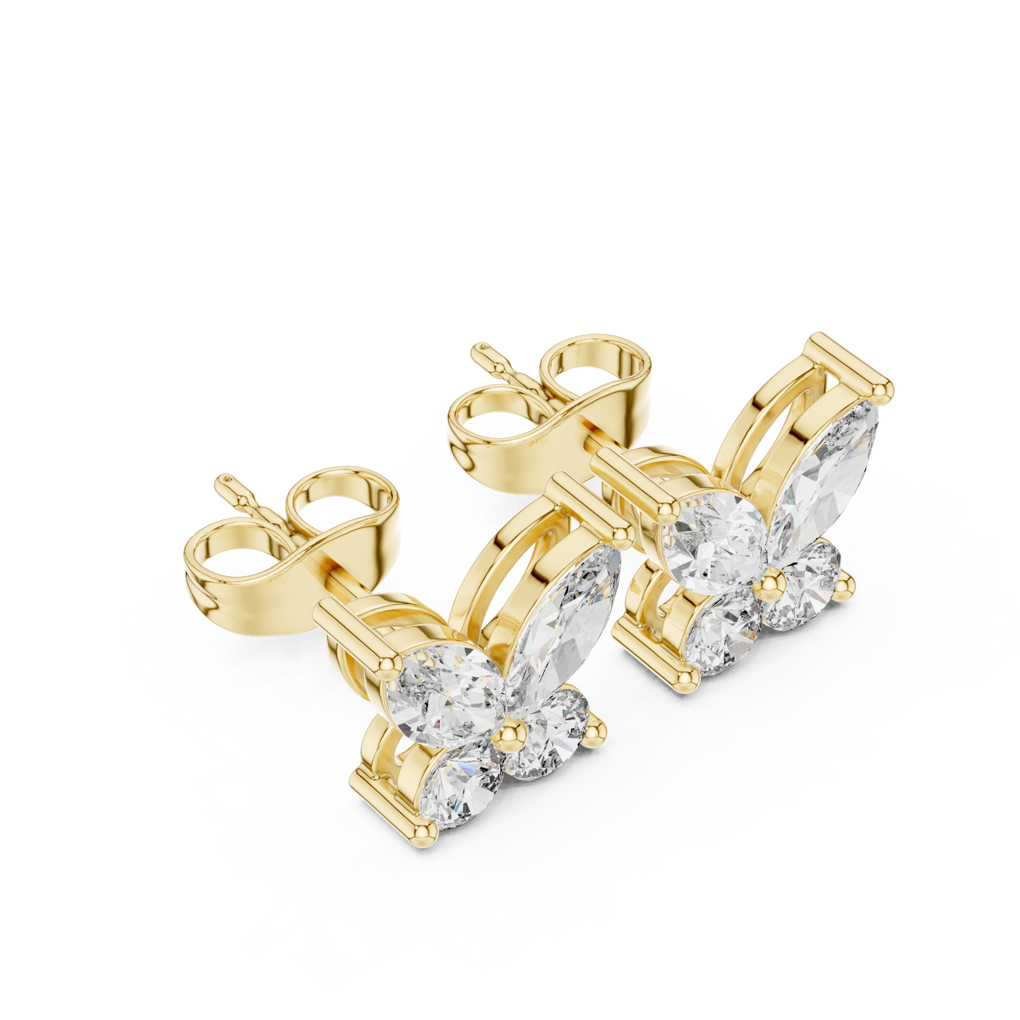 Marquise Round Cut Lab Grown Diamond Stud Earrings in Yellow Gold