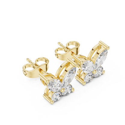 Marquise Round Cut Lab Grown Diamond Stud Earrings in Yellow Gold