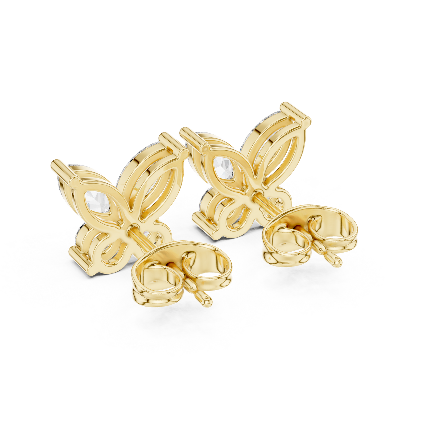 Marquise Round Cut Lab Grown Diamond Stud Earrings in Yellow Gold
