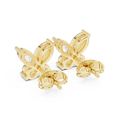 Marquise Round Cut Lab Grown Diamond Stud Earrings in Yellow Gold