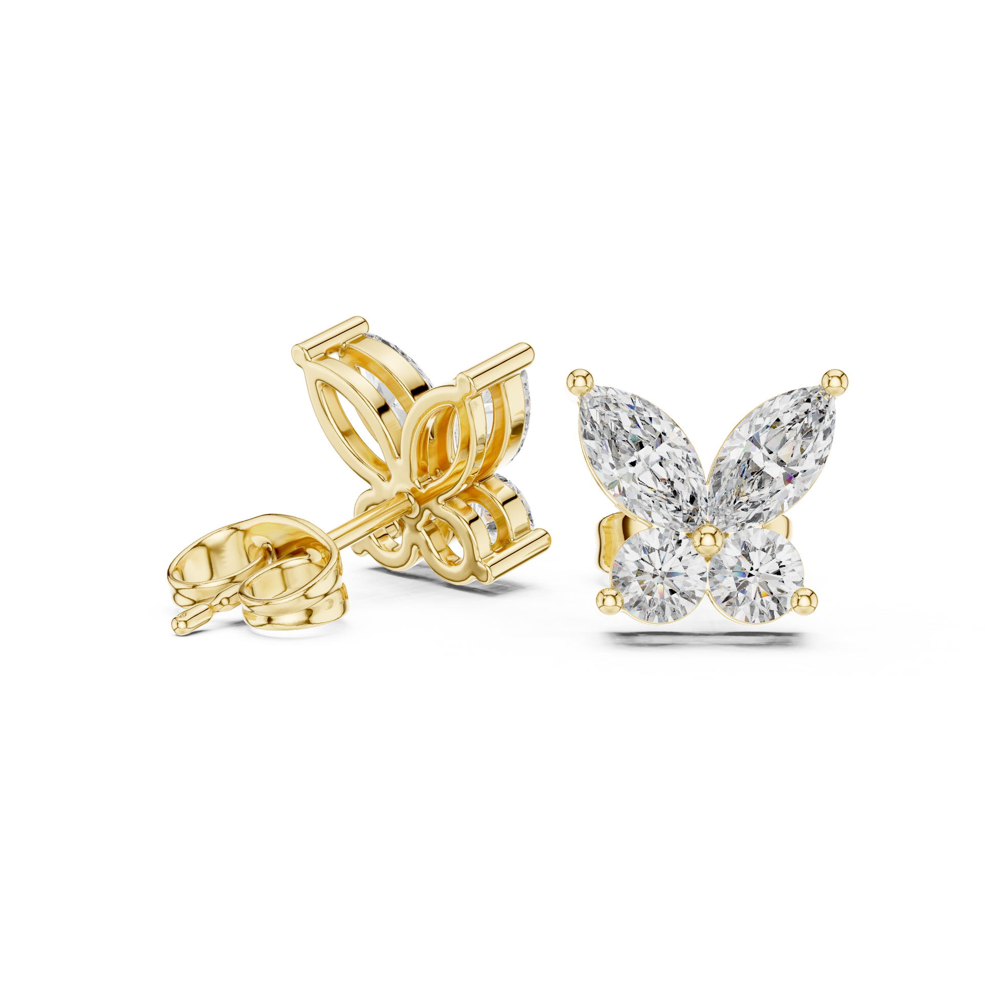 Marquise Round Cut Lab Grown Diamond Stud Earrings in Yellow Gold