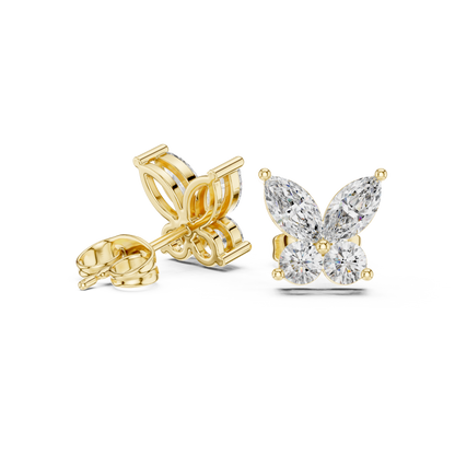 Marquise Round Cut Lab Grown Diamond Stud Earrings in Yellow Gold