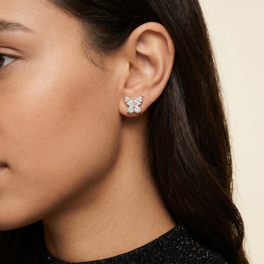 Marquise Round Cut Lab Grown Diamond Stud Earrings in Yellow Gold