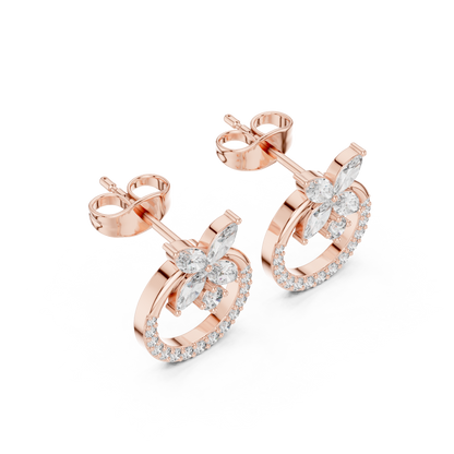 Marquise Round Cut Lab Grown Diamond Stud Earrings in Rose Gold