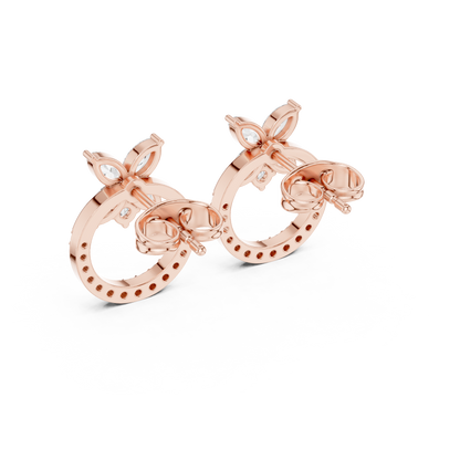 Marquise Round Cut Lab Grown Diamond Stud Earrings in Rose Gold