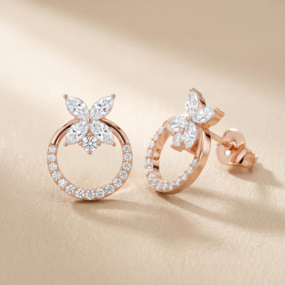 Marquise Round Cut Lab Grown Diamond Stud Earrings in Rose Gold