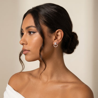 Marquise Round Cut Lab Grown Diamond Stud Earrings in Rose Gold