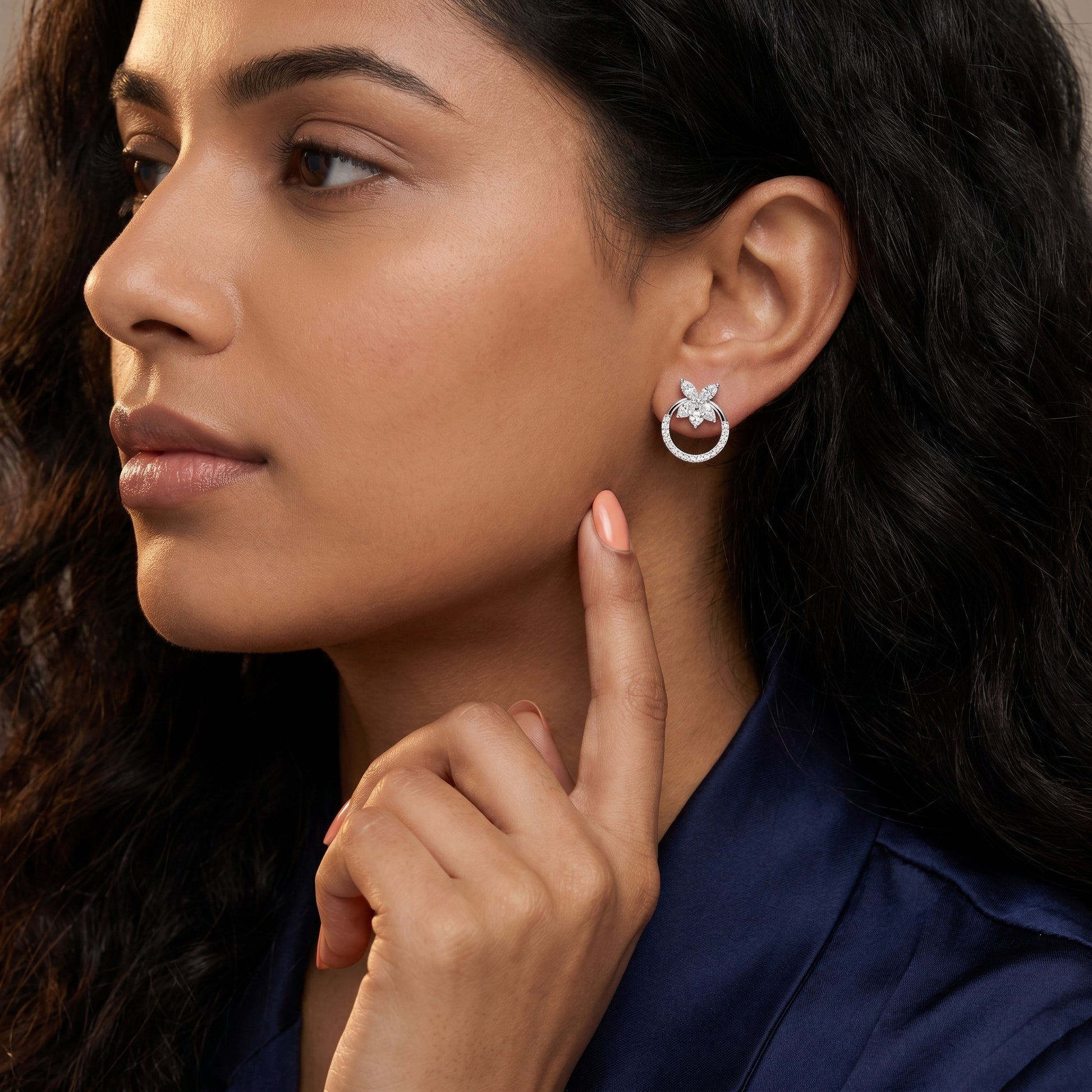 Marquise Round Cut Lab Grown Diamond Stud Earrings in White Gold