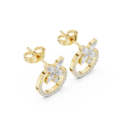 Marquise Round Cut Lab Grown Diamond Stud Earrings in Yellow Gold