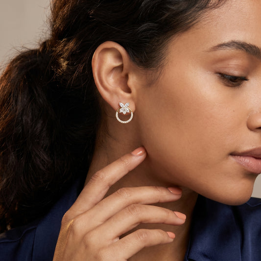 Marquise Round Cut Lab Grown Diamond Stud Earrings in Yellow Gold