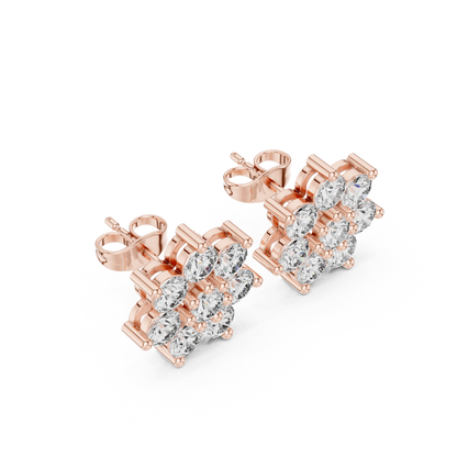 Round Cut Lab Grown Diamond Stud Earrings in Rose Gold