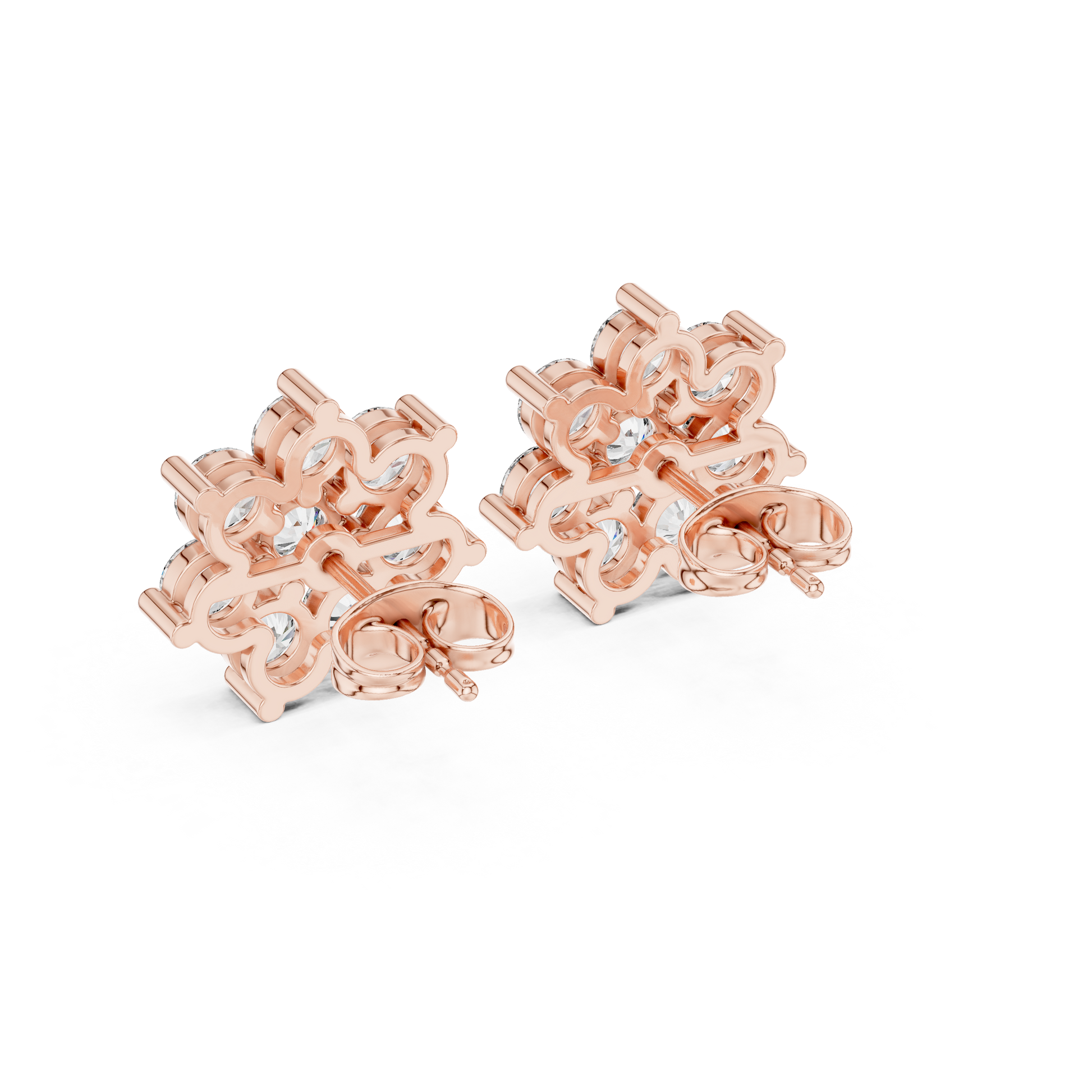 Round Cut Lab Grown Diamond Stud Earrings in Rose Gold