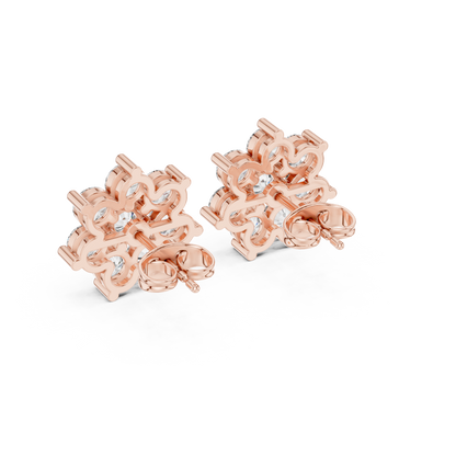 Round Cut Lab Grown Diamond Stud Earrings in Rose Gold