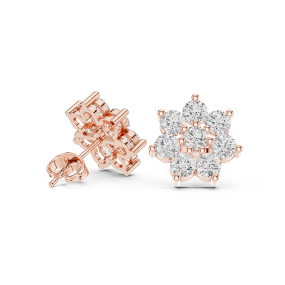 Round Cut Lab Grown Diamond Stud Earrings in Rose Gold