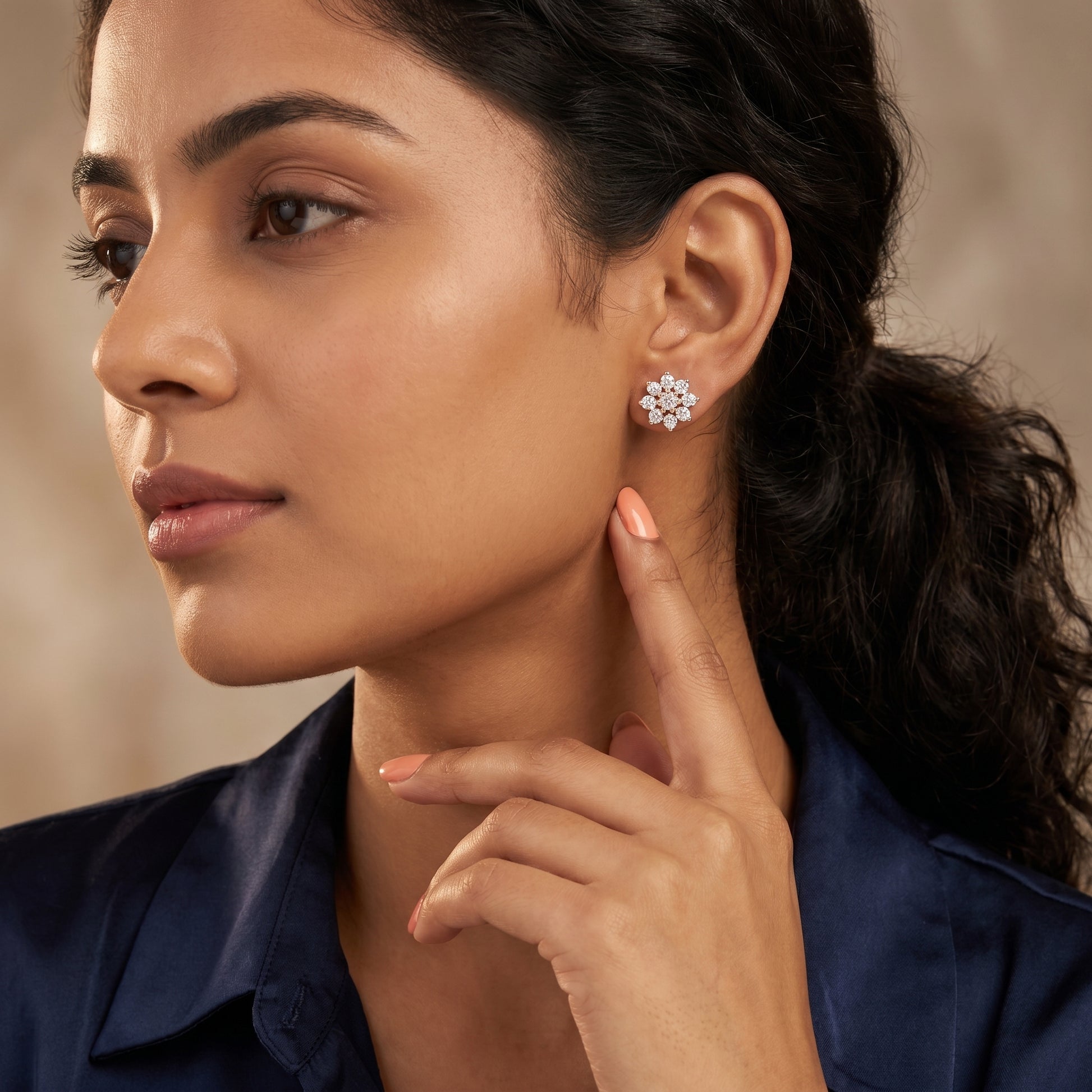 Round Cut Lab Grown Diamond Stud Earrings in Rose Gold