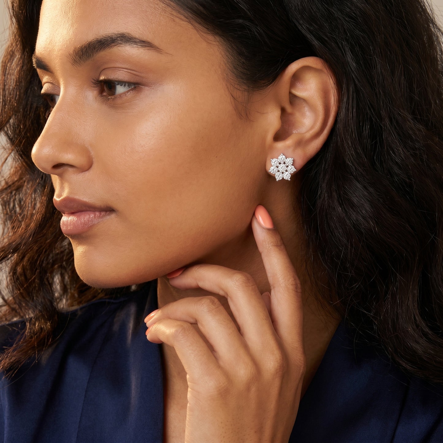 Round Cut Lab Grown Diamond Stud Earrings in Silver