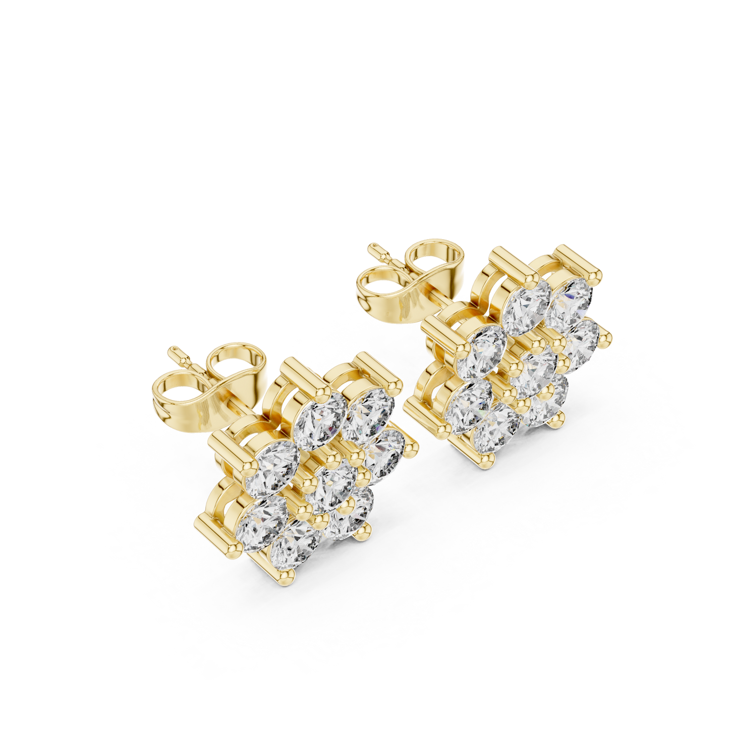 Round Cut Lab Grown Diamond Stud Earrings in Yellow Gold