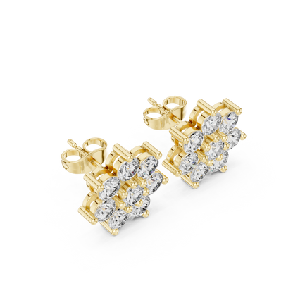 Round Cut Lab Grown Diamond Stud Earrings in Yellow Gold