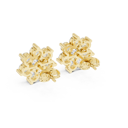 Round Cut Lab Grown Diamond Stud Earrings in Yellow Gold