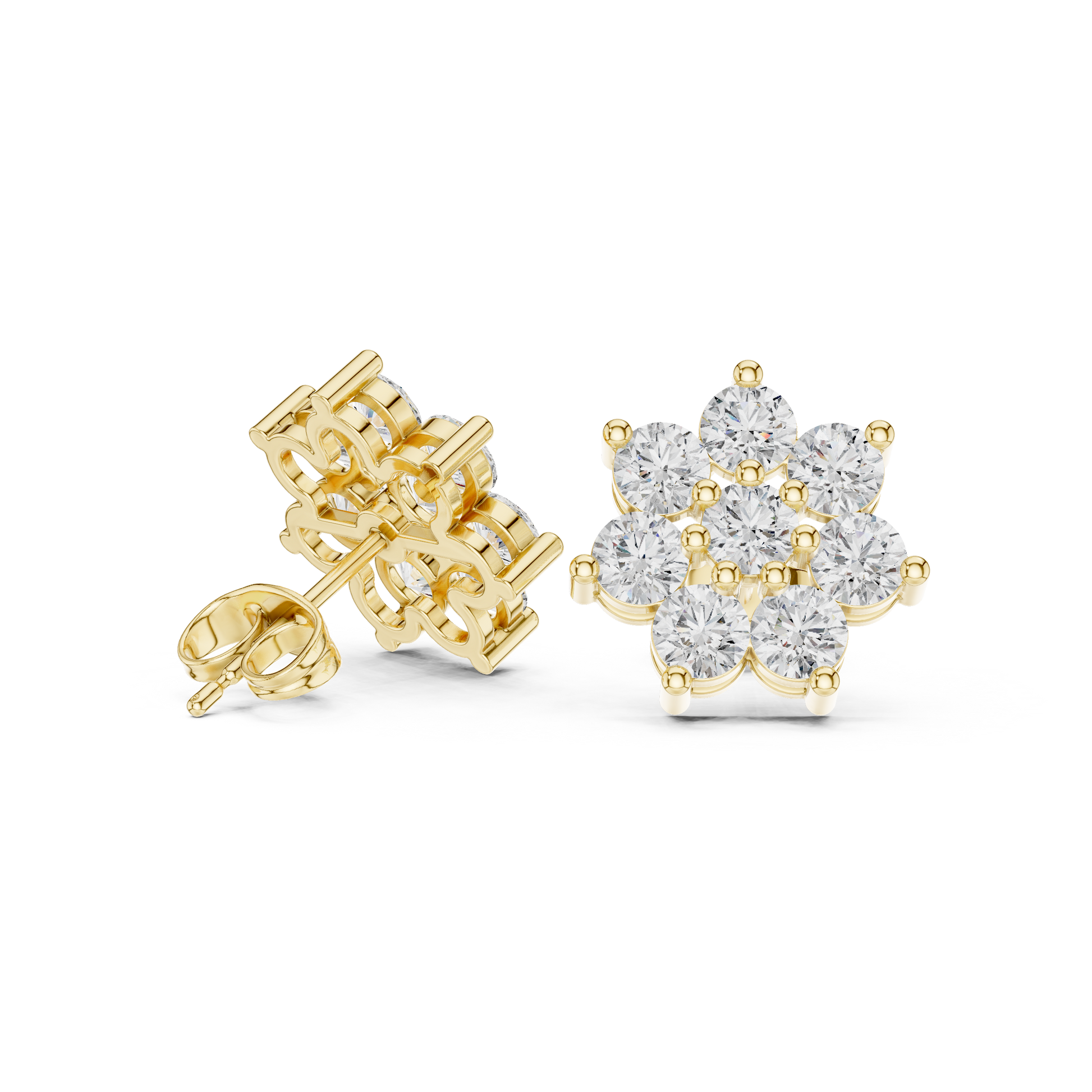 Round Cut Lab Grown Diamond Stud Earrings in Yellow Gold