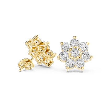 Round Cut Lab Grown Diamond Stud Earrings in Yellow Gold