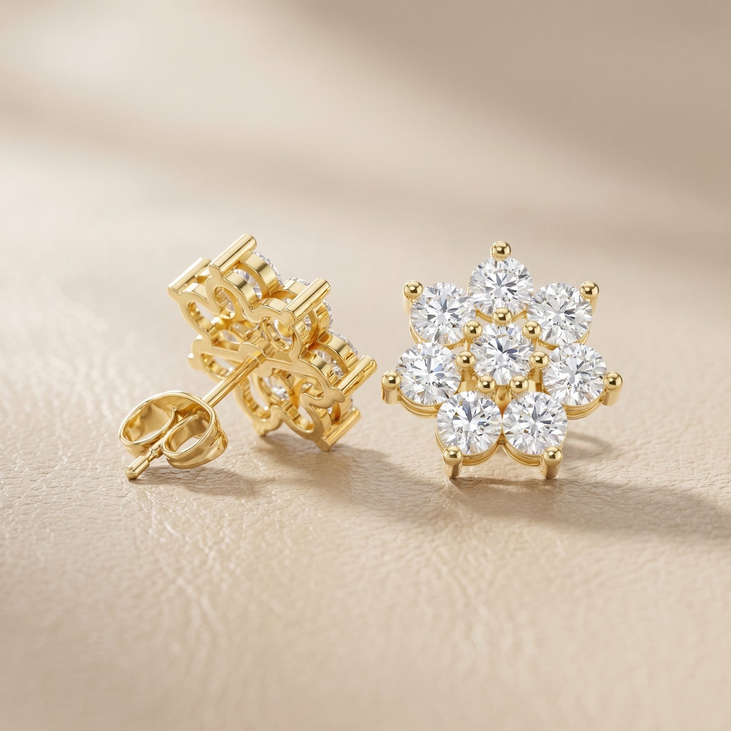 Round Cut Lab Grown Diamond Stud Earrings in Yellow Gold