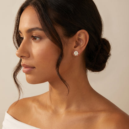 Round Cut Lab Grown Diamond Stud Earrings in Yellow Gold