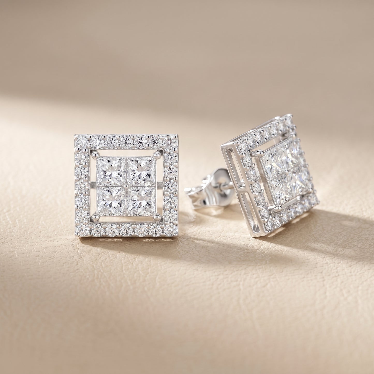Princess Round Cut Lab Grown Diamond Stud Earrings in Platinum