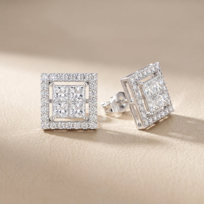 Princess Round Cut Lab Grown Diamond Stud Earrings in Platinum