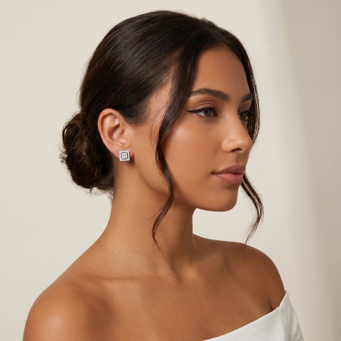 Princess Round Cut Lab Grown Diamond Stud Earrings in White Gold