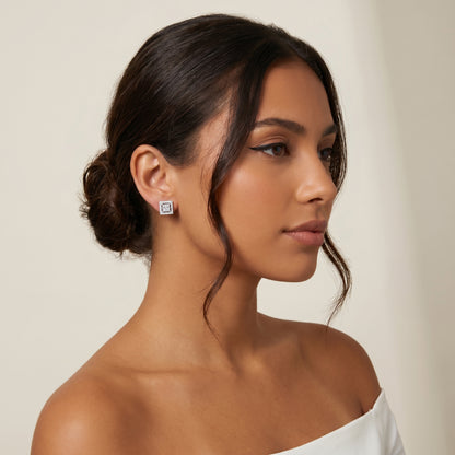 Princess Round Cut Lab Grown Diamond Stud Earrings in Platinum