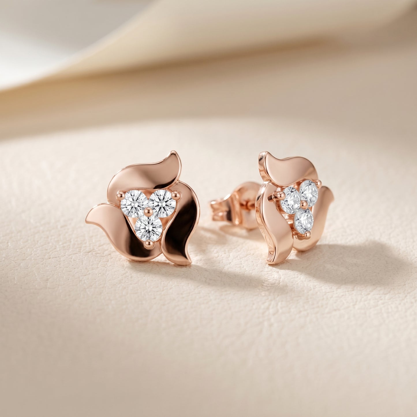 Round Cut Lab Grown Diamond Stud Earrings in Rose Gold