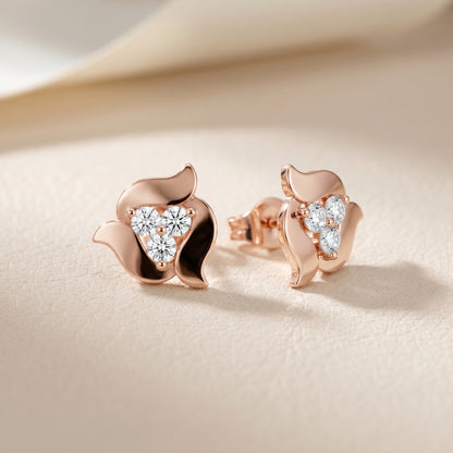 Round Cut Lab Grown Diamond Stud Earrings in Rose Gold