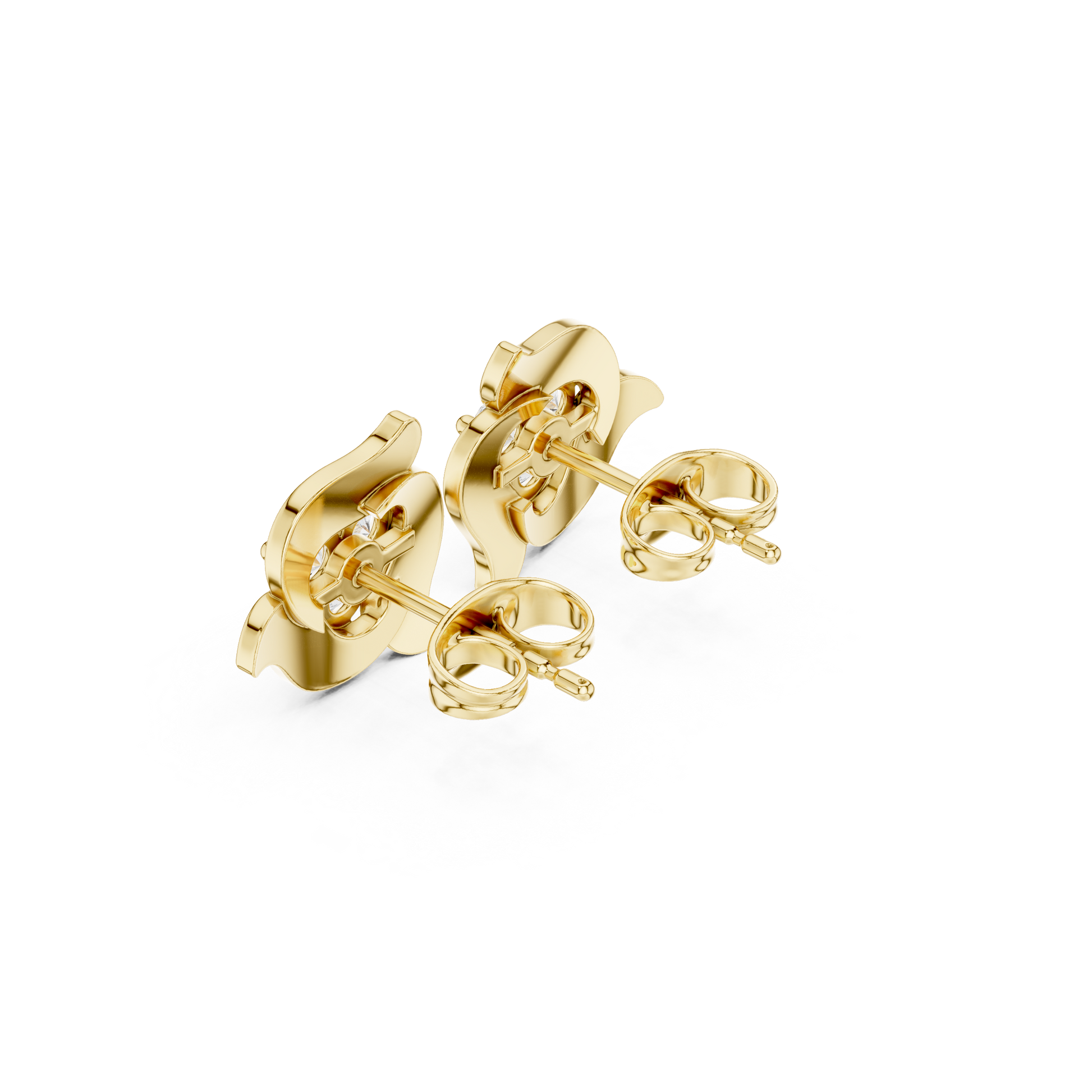 Round Cut Lab Grown Diamond Stud Earrings in Yellow Gold