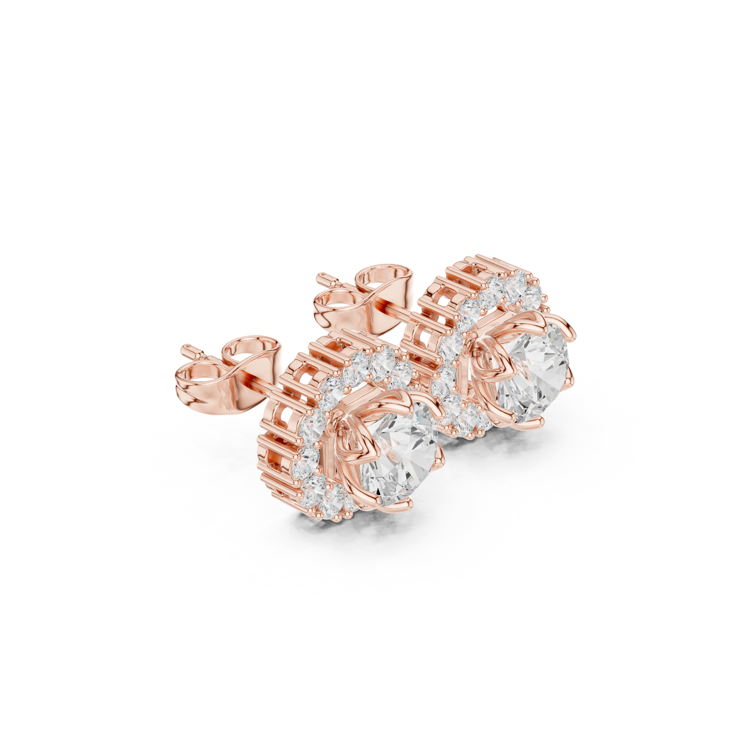 Round Cut Lab Grown Diamond Stud Earrings in Rose Gold